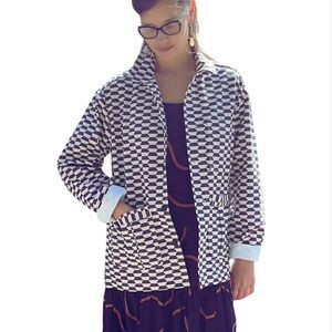 8 AM Unisex Fashion Black & White Checker Chore Coat - Size Large